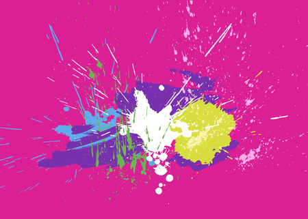 Brigh paint spots on a pink background. Abstract hand drawn backdrop. Vector illustration. Texture for cards and flyers designのイラスト素材