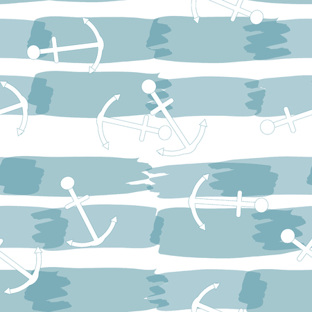 Vector seamless pattern with anchors and blue paint smears. Marine backdrop for any designのイラスト素材