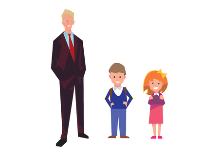 Flat style education illustration with teacher and pupils isolated on white. Vector school people collectionのイラスト素材