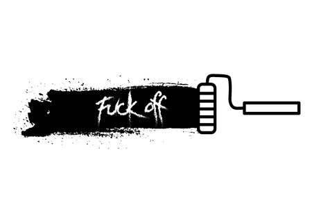 Vector black paint, brush stroke, brush, line or texture. Dirty artistic design element with a swear wordのイラスト素材