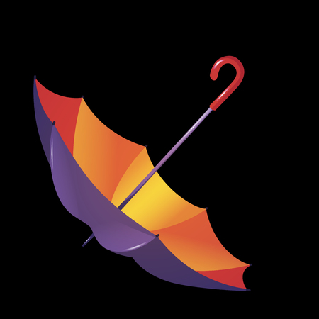 Open umbrella on black background. Bright orange and purple autumn accessory. Vector illustration for your designのイラスト素材