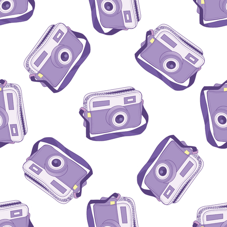 Vector seamless pattern with bag camera on a white background. Stylish backdrop for textiles and any other designのイラスト素材