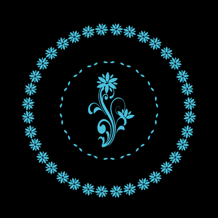 Modern radial pattern with floral ornament. Trendy black and blue colors. Vector illustration for your design and decorationのイラスト素材