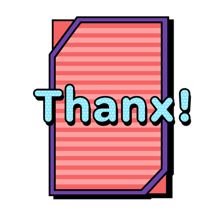 Bright vector Thanx speech bubble. Colorful emotional icon isolated on white background. Comic and cartoon styleのイラスト素材