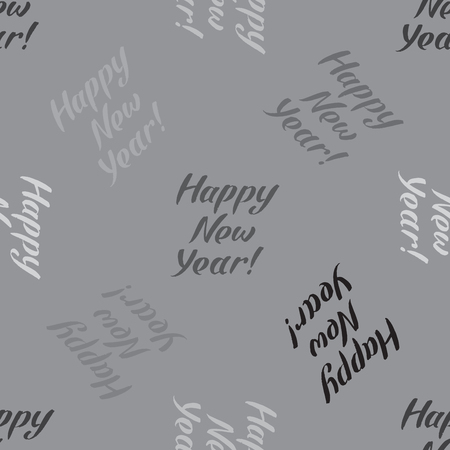 Happy New Year inscription seamless pattern. Stylish backdrop in gray colors for Christmas winter holidays designのイラスト素材