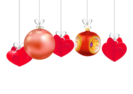 Set of Christmas and New Year decorations isolated on white background. Christmas tree toys on a strings. Vector illustrationのイラスト素材