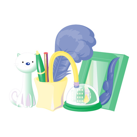 School and office supplies vector set with colorful items and souvenirs collection on a white background. Vector illustrationのイラスト素材