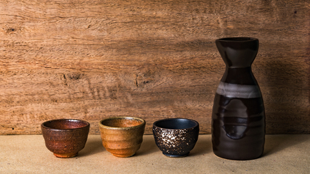 many sake cup backgroundの写真素材
