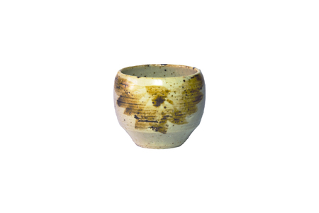 small cup or sake cup print pattern colour brown and yellow earthenwareの写真素材