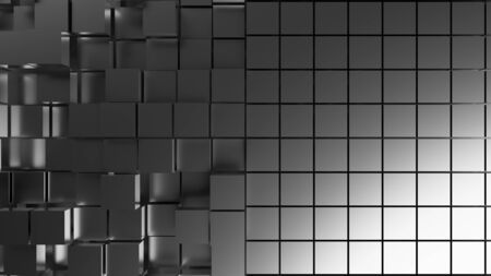 3D rendering wallpaper Generate silver Box compare beteween Regularity and Complexity conceptの写真素材