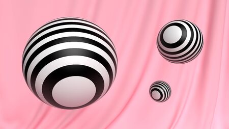 Abstract 3D wallpaper cosmetic ball black and white with pink fabric background.の写真素材