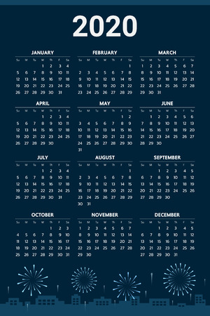 2020 Calendar with fireworks theme - Vectorのイラスト素材