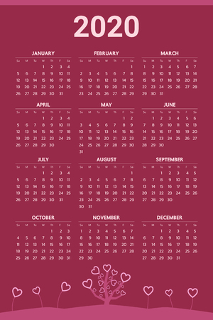 2020 Calendar with valentine theme - Vectorのイラスト素材
