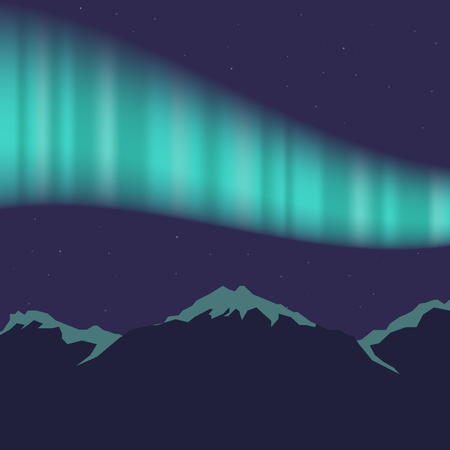 Aurora above silhouette of mountain, Northern light on dark skyのイラスト素材
