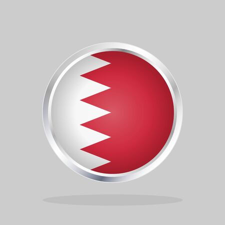 Flag of Bahrain, Glossy Round Button With Metallic Frameのイラスト素材