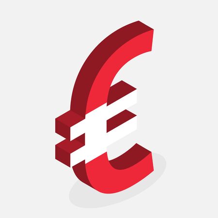 Euro Currency Symbol with Flag of Austria, Flat Isometric Styleのイラスト素材