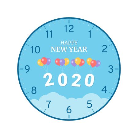 Happy New Year 2020 concept printable clock face template isolated on white backgroundのイラスト素材