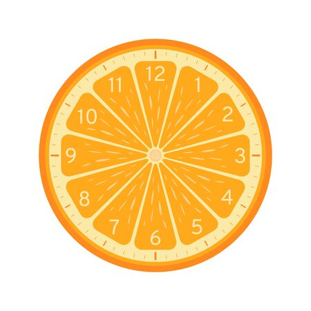 Orange slice concept, Printable clock face template isolated on white background. Clock dial with orange fruit background.のイラスト素材