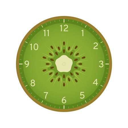 Kiwi slice concept, Printable clock face template isolated on white background. Clock dial with Kiwifruit background.のイラスト素材