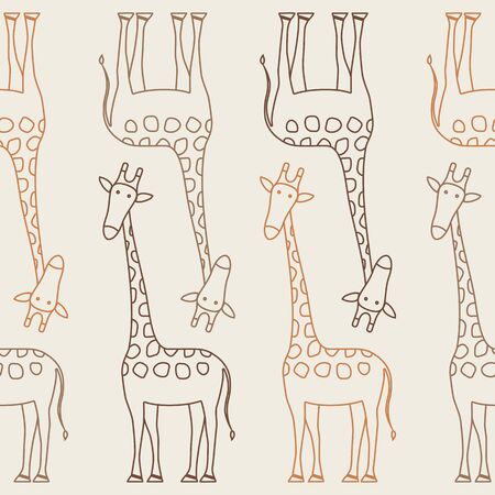 Giraffe line art seamless pattern background. Cute giraffe cartoon repeat background.のイラスト素材