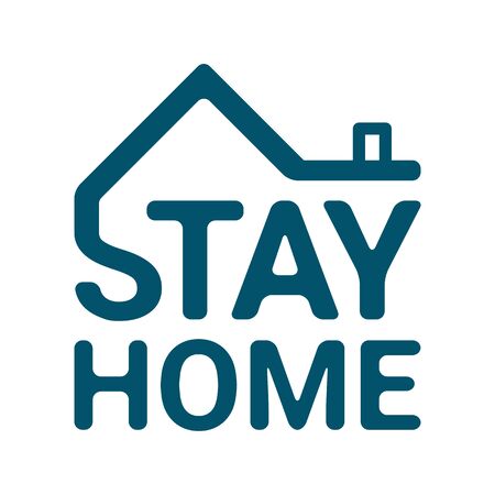 Stay at home sign with house roof isolated on white background. Home quarantine for COVID-19 campaign logo.のイラスト素材