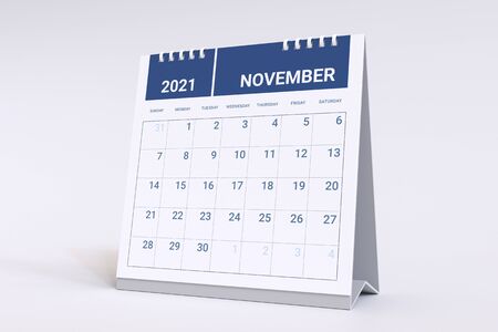 3D Rendering - Calendar for November. 2021 Monthly calendar week starts on sunday.の写真素材