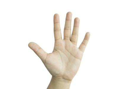 isolated background hand of caucasian man expressive five fingers.の写真素材