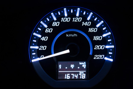 car interior background with interface and dashboards blue glow lighted, isolated. image for vehicle, transport, symbol conceptの写真素材