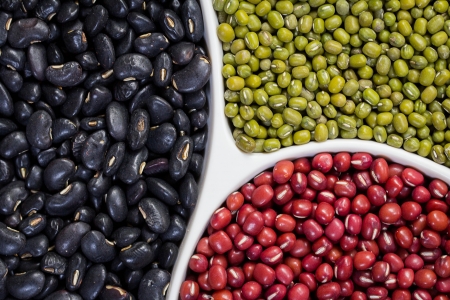 Background of red beans green beans  and black bean on dish