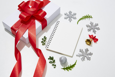 Christmas Decoration with Blank Paper in Center on White Background.Flat Lay,Top Viewの写真素材