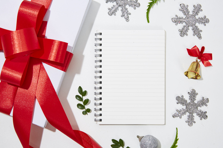Christmas Decoration with Blank Paper in Center on White Background.Flat Lay,Top Viewの写真素材