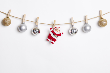 Christmas Decoration Hanging with Robe on White Background.Flat Lay,Top Viewの写真素材