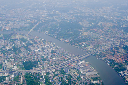 Bangkok City, Take a photo form the plane.の写真素材