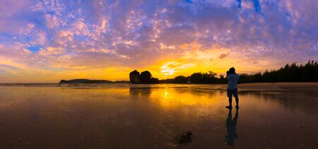 Panorama beach sunsetの写真素材