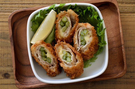 Pork and asparagus cheese cutletsの写真素材