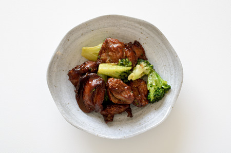 Fried gizzards with broccolisの写真素材