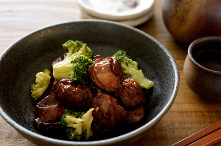 Fried gizzards with broccolisの写真素材