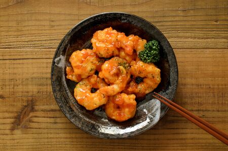 Shrimps with chili sauceの写真素材