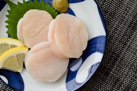 scallop adductor muscle sashimiの写真素材