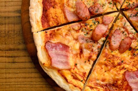 bacon and sausage pizzaの写真素材