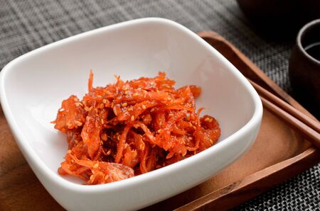 dried squid kimchiの写真素材