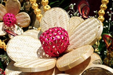 Decorative braided spatial form of wickerの写真素材