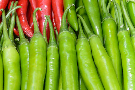 Red and green pepper  in market,Thailandの写真素材