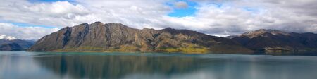 Panorama view of Wakatipu lakeの写真素材