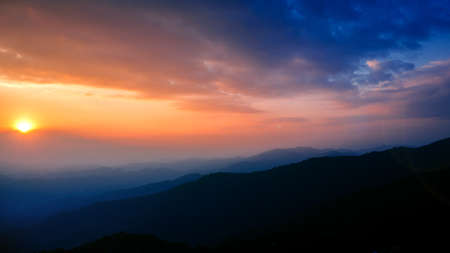 landscape of village on Doi Pui mountains at sunset sky , Chiangmai , Thailandの写真素材