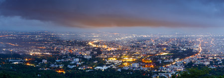 Panoramic view of Chiang Mai city at night, Thailand