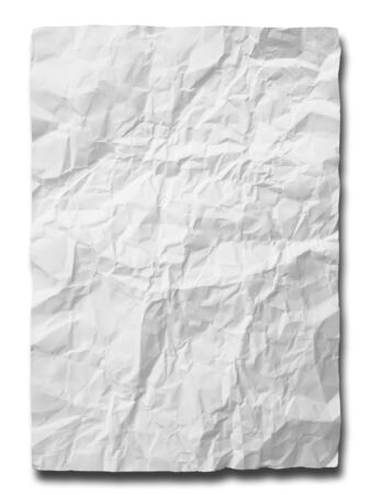 White crumpled paper on white background isolatedの写真素材