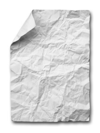 White crumpled paper on white background isolatedの写真素材
