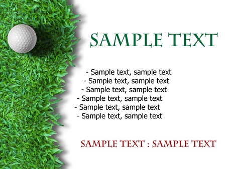 White golf ball on green grass isolated on white backgroundの写真素材