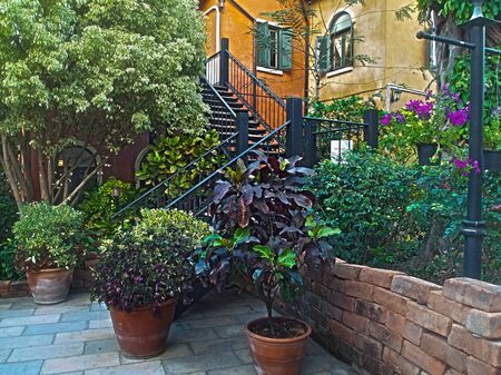 Black Steel stair in garden High Dynamic Range Image styleの写真素材